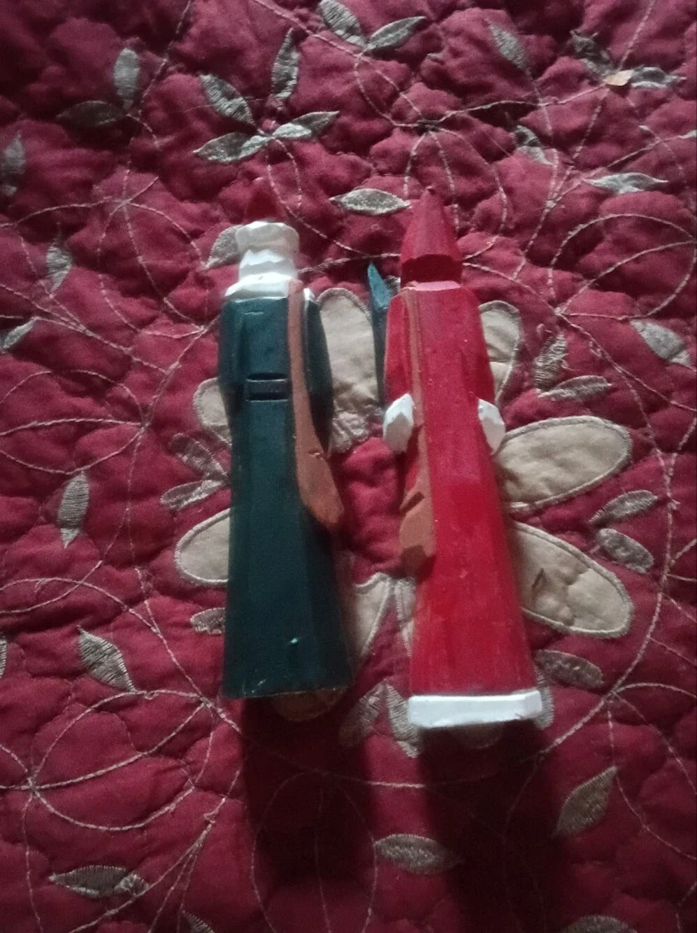 Wooden Holiday Santa Figurine Set - Red and Green